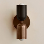 Up Down Slim Wall Sconce - Patina Brass Canopy / Blackened Brass Upper Shade