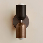 Up Down Slim Wall Sconce - Pewter Canopy / Blackened Brass Upper Shade