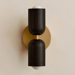 Up Down Slim Wall Sconce - Brass Canopy / Blackened Brass Upper Shade