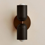 Up Down Slim Wall Sconce - Patina Brass Canopy / Blackened Brass Upper Shade