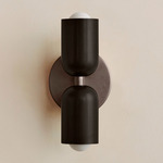 Up Down Slim Wall Sconce - Pewter Canopy / Blackened Brass Upper Shade