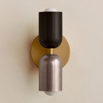 Up Down Slim Wall Sconce - Brass Canopy / Blackened Brass Upper Shade