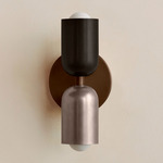 Up Down Slim Wall Sconce - Patina Brass Canopy / Blackened Brass Upper Shade