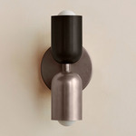 Up Down Slim Wall Sconce - Pewter Canopy / Blackened Brass Upper Shade