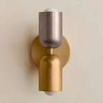 Up Down Slim Wall Sconce - Brass Canopy / Pewter Upper Shade