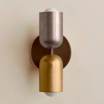 Up Down Slim Wall Sconce - Patina Brass Canopy / Pewter Upper Shade