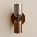 Up Down Slim Wall Sconce - Patina Brass Canopy / Pewter Upper Shade