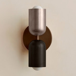 Up Down Slim Wall Sconce - Patina Brass Canopy / Pewter Upper Shade
