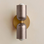 Up Down Slim Wall Sconce - Brass Canopy / Pewter Upper Shade