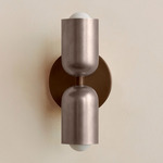Up Down Slim Wall Sconce - Patina Brass Canopy / Pewter Upper Shade