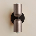 Up Down Slim Wall Sconce - Blackened Brass Canopy / Pewter Upper Shade