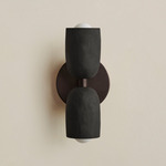 Ceramic Up Down Slim Wall Sconce - Blackened Brass Canopy / Black Clay Upper Shade