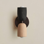 Ceramic Up Down Slim Wall Sconce - Blackened Brass Canopy / Black Clay Upper Shade