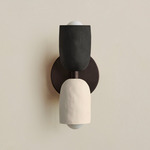 Ceramic Up Down Slim Wall Sconce - Blackened Brass Canopy / Black Clay Upper Shade