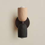 Ceramic Up Down Slim Wall Sconce - Blackened Brass Canopy / Tan Clay Upper Shade
