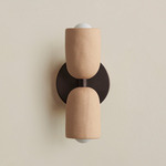 Ceramic Up Down Slim Wall Sconce - Blackened Brass Canopy / Tan Clay Upper Shade