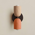 Ceramic Up Down Slim Wall Sconce - Blackened Brass Canopy / Tan Clay Upper Shade