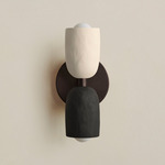 Ceramic Up Down Slim Wall Sconce - Blackened Brass Canopy / White Clay Upper Shade