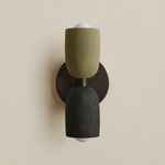 Ceramic Up Down Slim Wall Sconce - Blackened Brass Canopy / Green Clay Upper Shade