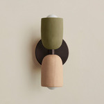 Ceramic Up Down Slim Wall Sconce - Blackened Brass Canopy / Green Clay Upper Shade