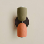 Ceramic Up Down Slim Wall Sconce - Blackened Brass Canopy / Green Clay Upper Shade