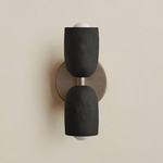 Ceramic Up Down Slim Wall Sconce - Pewter Canopy / Black Clay Upper Shade