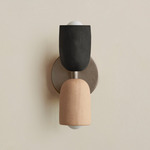Ceramic Up Down Slim Wall Sconce - Pewter Canopy / Black Clay Upper Shade