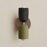 Ceramic Up Down Slim Wall Sconce - Pewter Canopy / Black Clay Upper Shade