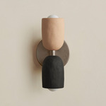 Ceramic Up Down Slim Wall Sconce - Pewter Canopy / Tan Clay Upper Shade