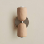 Ceramic Up Down Slim Wall Sconce - Pewter Canopy / Tan Clay Upper Shade