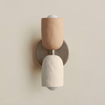 Ceramic Up Down Slim Wall Sconce - Pewter Canopy / Tan Clay Upper Shade