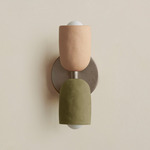 Ceramic Up Down Slim Wall Sconce - Pewter Canopy / Tan Clay Upper Shade