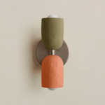 Ceramic Up Down Slim Wall Sconce - Pewter Canopy / Green Clay Upper Shade