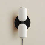 Glass Up Down Plug-In Wall Sconce - Black Canopy / White Glass