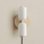 Glass Up Down Plug-In Wall Sconce - Bone Canopy / White Glass
