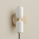 Glass Up Down Plug-In Wall Sconce - Bone Canopy / White Glass