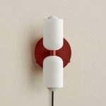 Glass Up Down Plug-In Wall Sconce - Oxide Red Canopy / White Glass