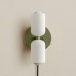Glass Up Down Plug-In Wall Sconce - Reed Green Canopy / White Glass
