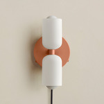Glass Up Down Plug-In Wall Sconce - Peach Canopy / White Glass