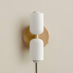 Glass Up Down Plug-In Wall Sconce - Brass Canopy / White Glass