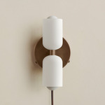 Glass Up Down Plug-In Wall Sconce - Patina Brass Canopy / White Glass