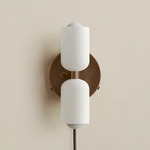 Glass Up Down Plug-In Wall Sconce - Patina Brass Canopy / White Glass
