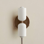 Glass Up Down Plug-In Wall Sconce - Patina Brass Canopy / White Glass