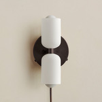 Glass Up Down Plug-In Wall Sconce - Blackened Brass Canopy / White Glass