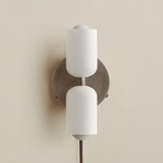 Glass Up Down Plug-In Wall Sconce - Pewter Canopy / White Glass