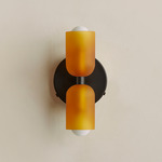 Chromatic Glass Up Down Wall Sconce - Black Canopy / Sandblasted Amber