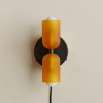 Chromatic Glass Up Down Plug-In Wall Sconce - Black Canopy / Sandblasted Amber