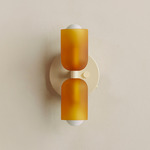 Chromatic Glass Up Down Wall Sconce - Bone Canopy / Sandblasted Amber