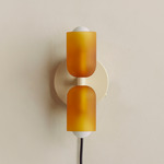 Chromatic Glass Up Down Plug-In Wall Sconce - Bone Canopy / Sandblasted Amber
