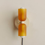 Chromatic Glass Up Down Plug-In Wall Sconce - Bone Canopy / Sandblasted Amber